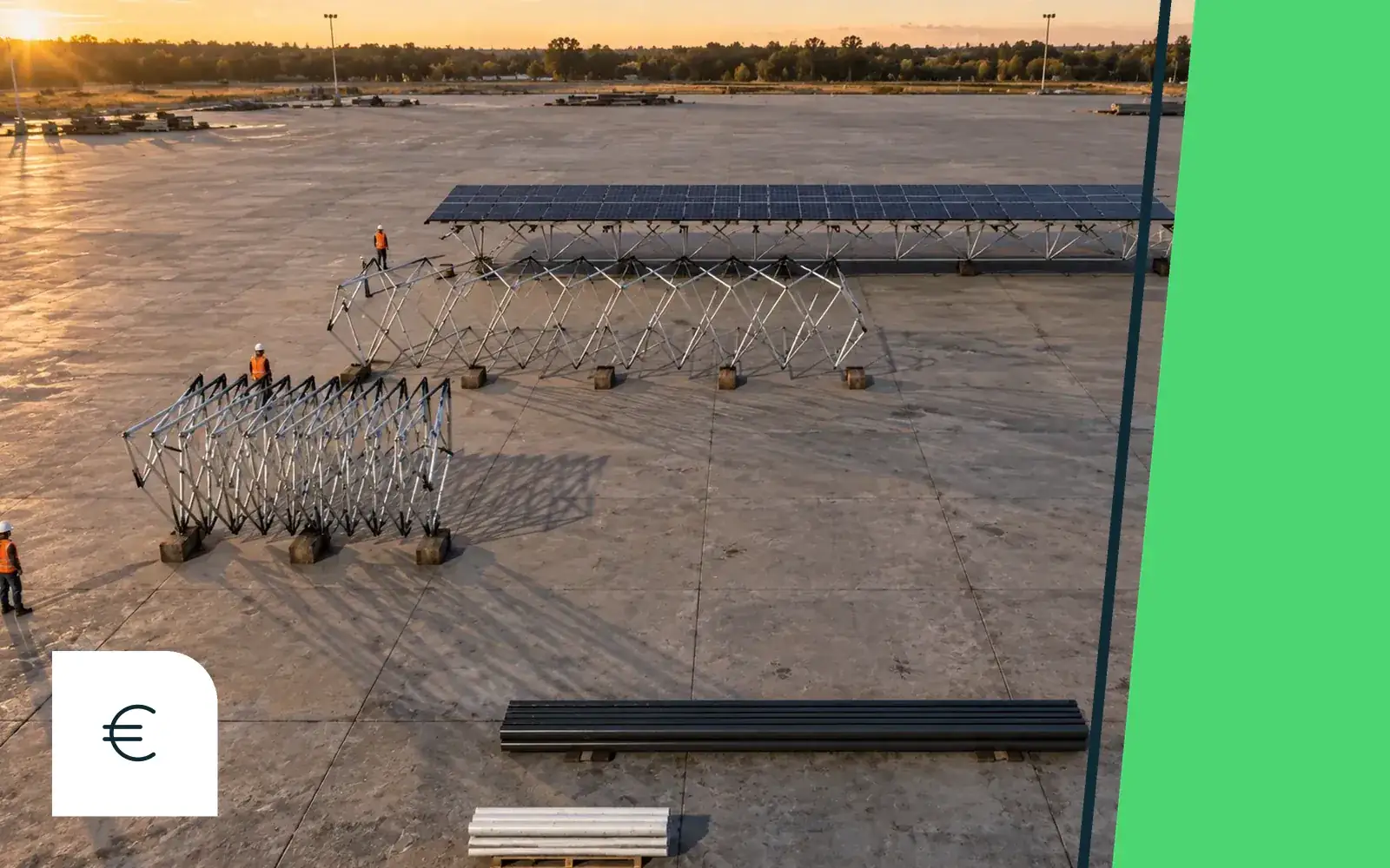 SUUN pre-assembled modules unfolded on a car park before lifting