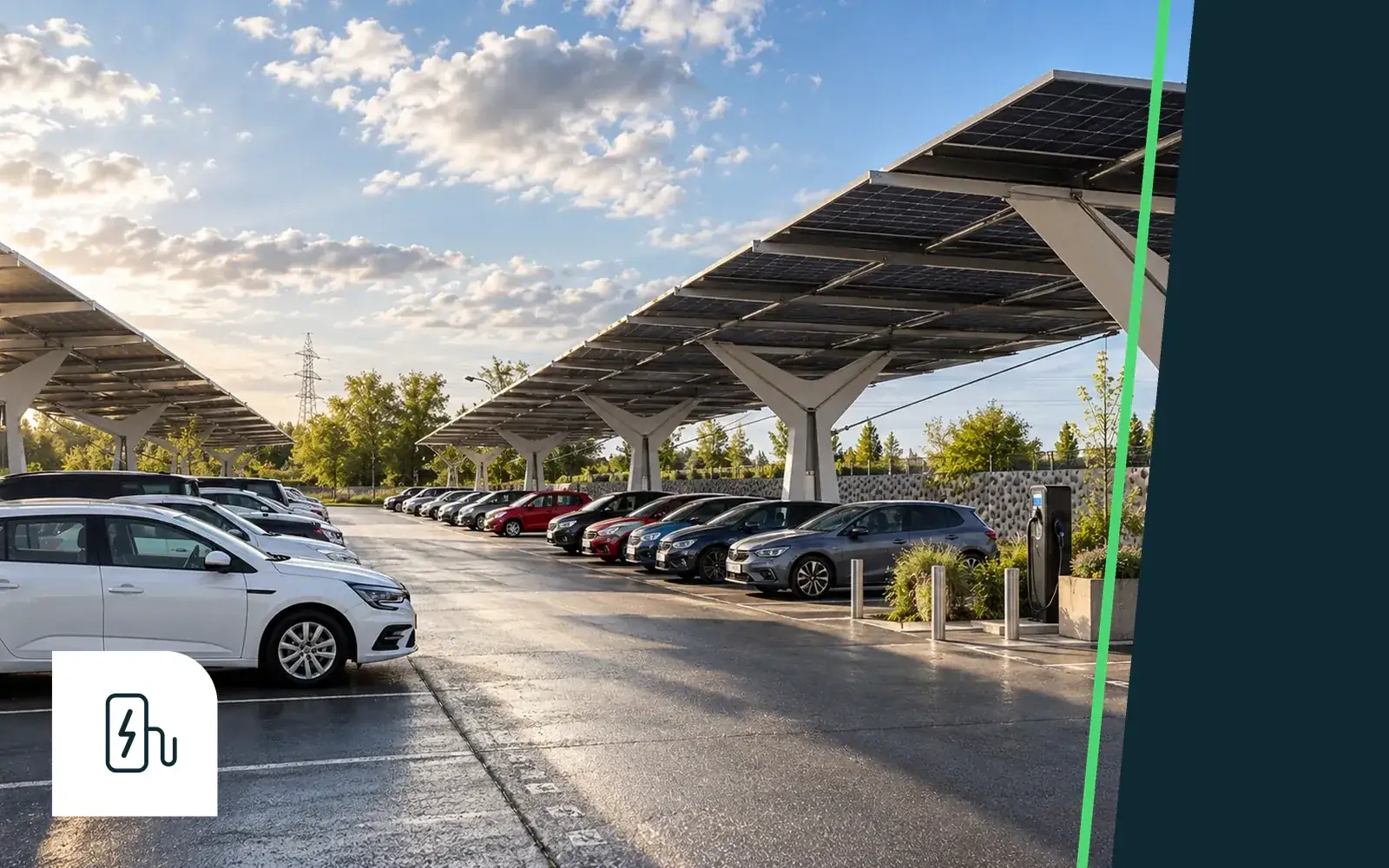 SUUN canopy over parking spaces ready for EV charging