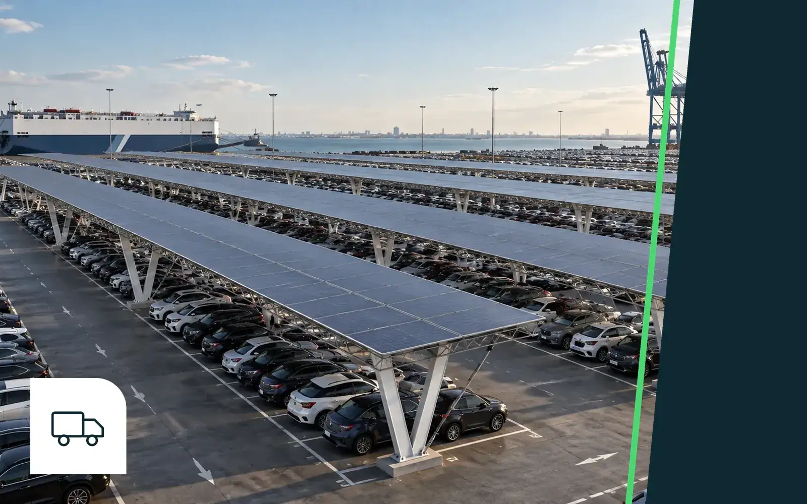 SUUN canopies over a large port vehicle park