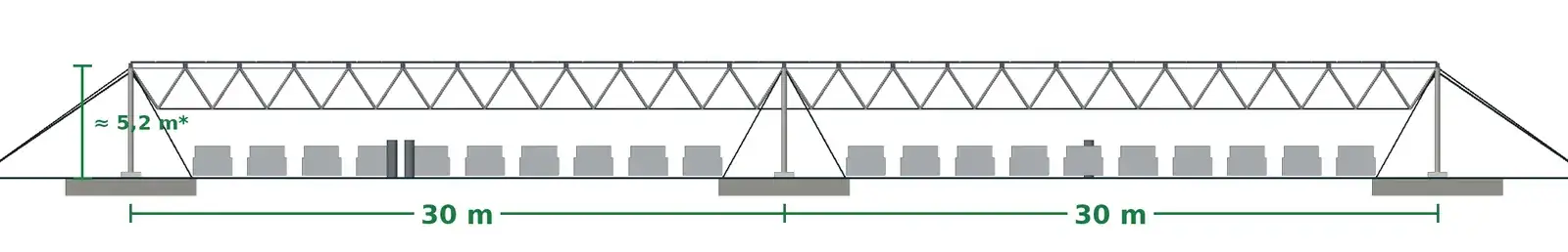 Principle longitudinal elevation: two 30 m spans