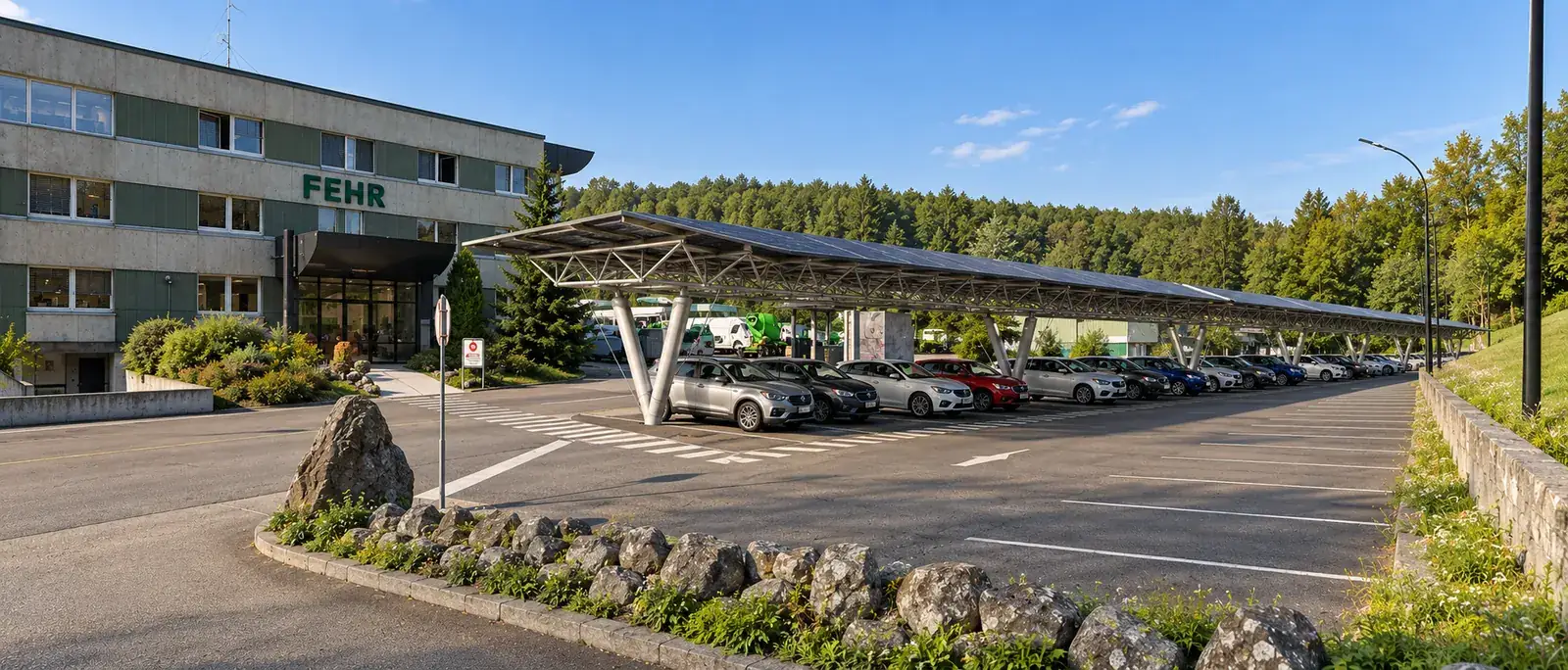SUUN visualisation: a SUUN canopy projected on the car park of a Groupe FEHR site